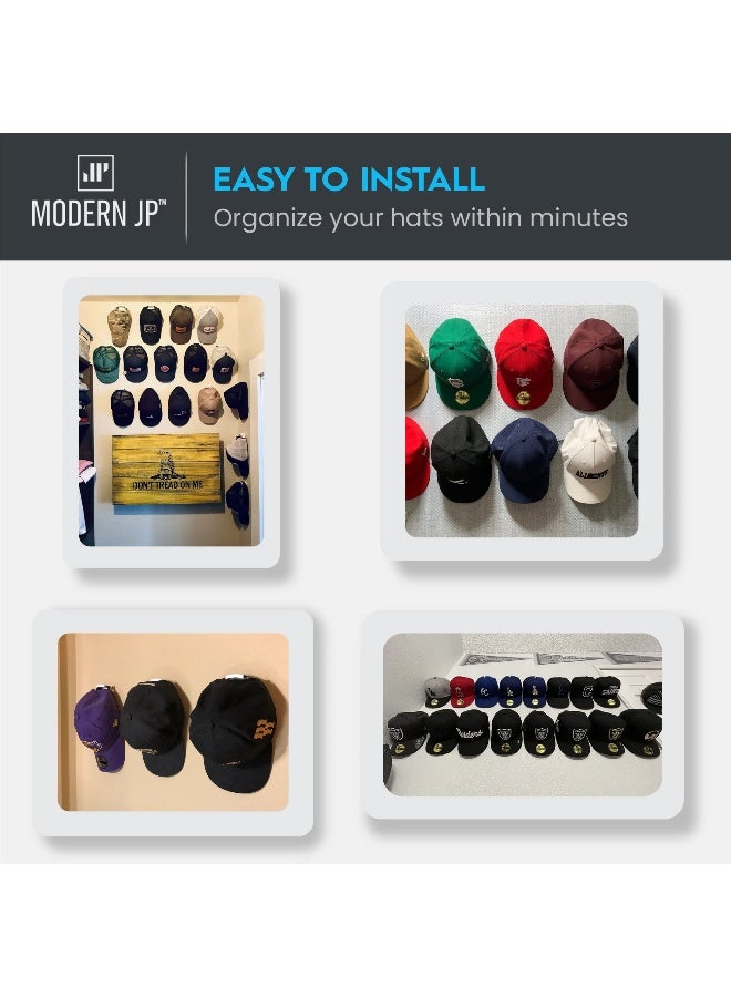 Modern JP Adhesive Hat Hooks for Wall (8-Pack) - Minimalist Hat Rack Design, No Drilling, Strong Hold Hat Hangers - USA Patented, Black - Image 2